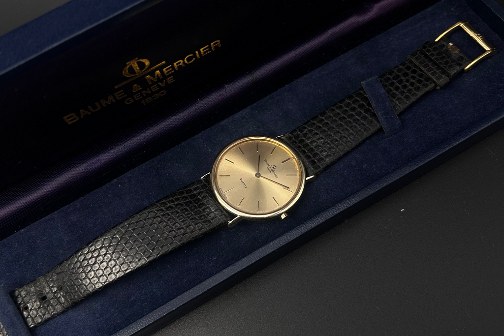 BAUME & MERCIER Riviera Ref. 95143 Solid 14k Gold Thin Quartz Watch W/ Box