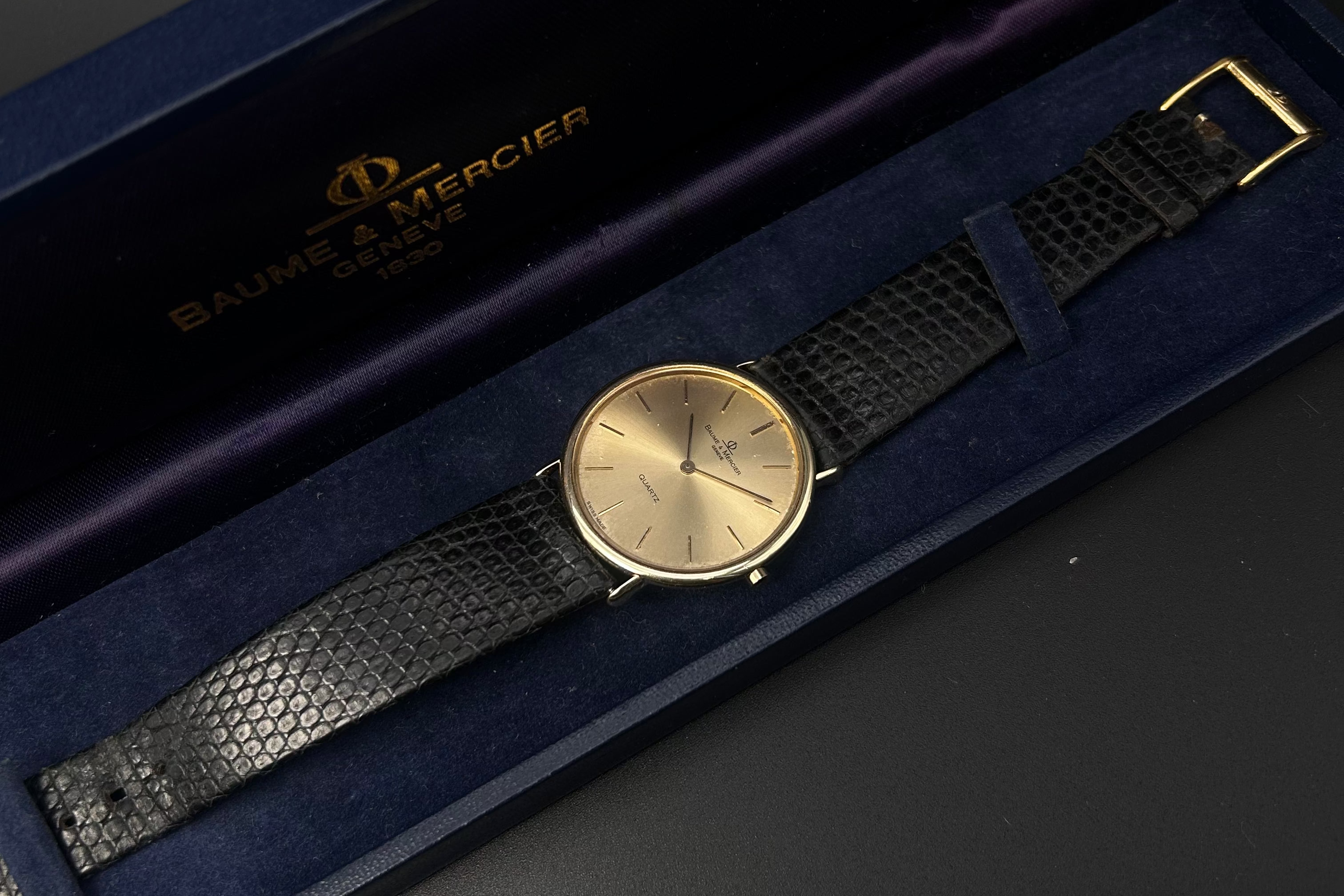 BAUME & MERCIER Riviera Ref. 95143 Solid 14k Gold Thin Quartz Watch W/ Box