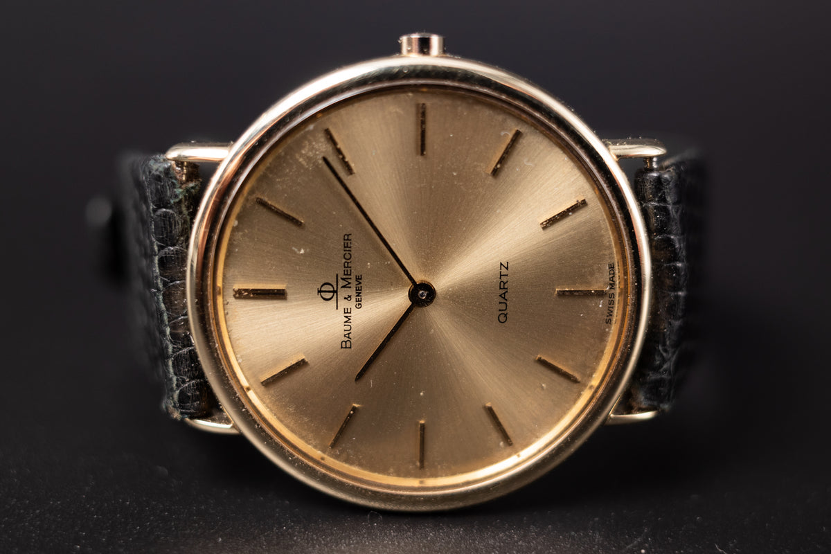 BAUME & MERCIER Riviera Ref. 95143 Solid 14k Gold Thin Quartz Watch W/ Box