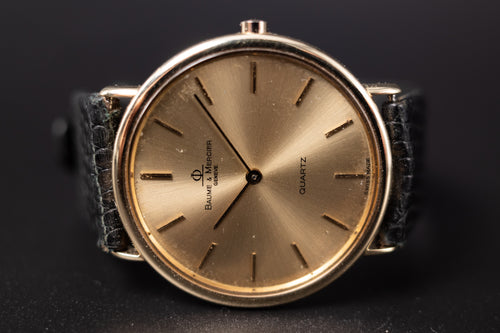 BAUME & MERCIER Riviera Ref. 95143 Solid 14k Gold Thin Quartz Watch W/ Box