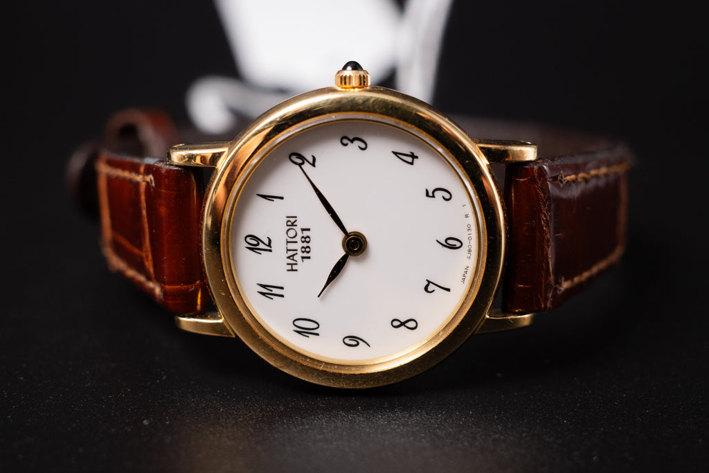 Excellent Hattori 1881 Ref. "4J80-0130 R 1" Seiko 18KYG Mens Wrist Watch MINT