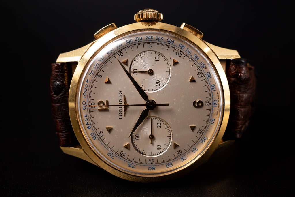Vintage Longines FlyBack 5967 30CH Chronograph Wrist Watch W/ Box+Archives Paper