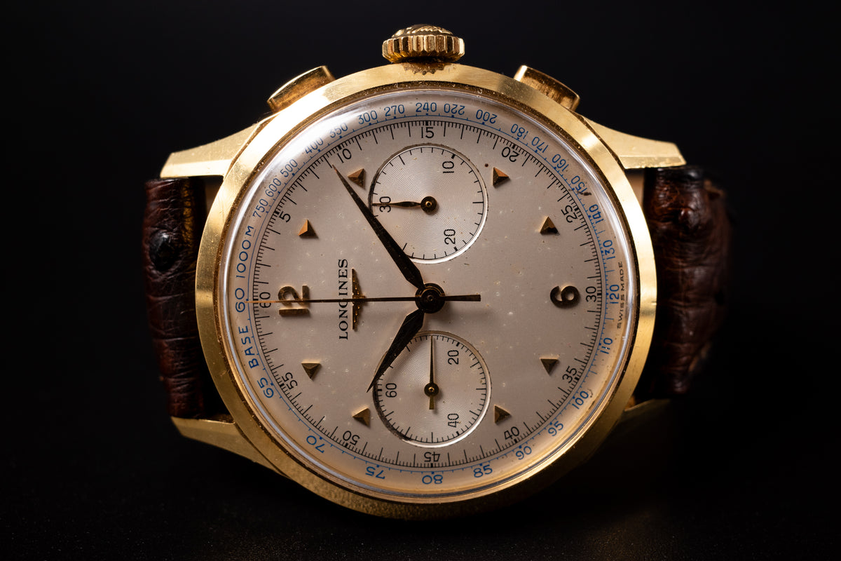 Vintage Longines FlyBack 5967 30CH Chronograph Wrist Watch W/ Box+Archives Paper