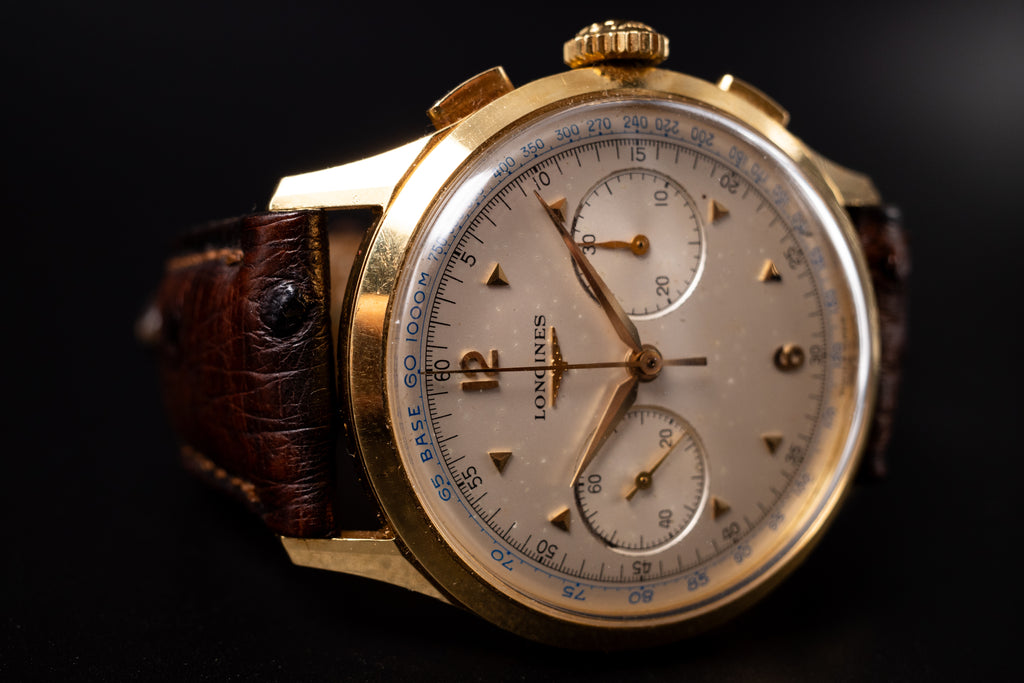 Vintage Longines FlyBack 5967 30CH Chronograph Wrist Watch W/ Box+Archives Paper