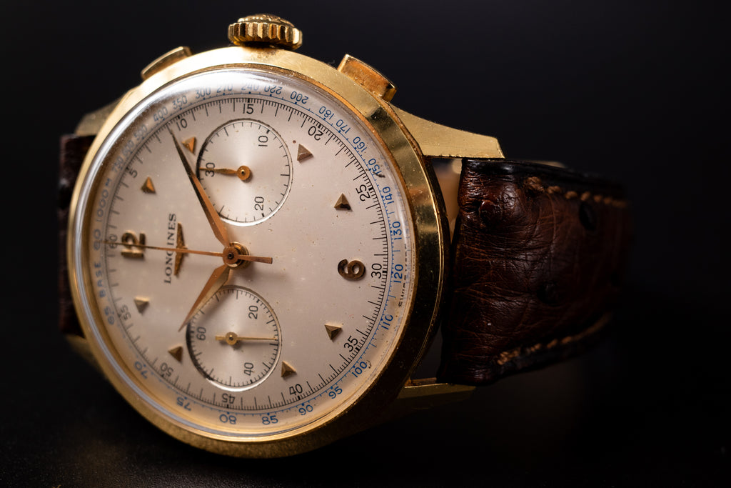 Vintage Longines FlyBack 5967 30CH Chronograph Wrist Watch W/ Box+Archives Paper
