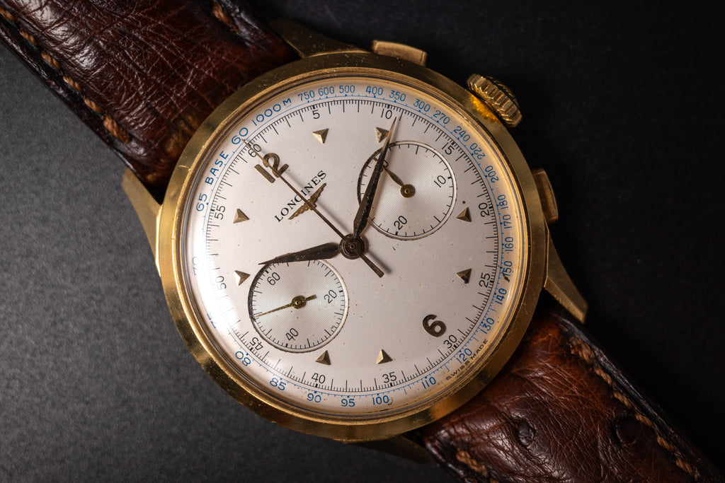 Vintage Longines FlyBack 5967 30CH Chronograph Wrist Watch W/ Box+Archives Paper