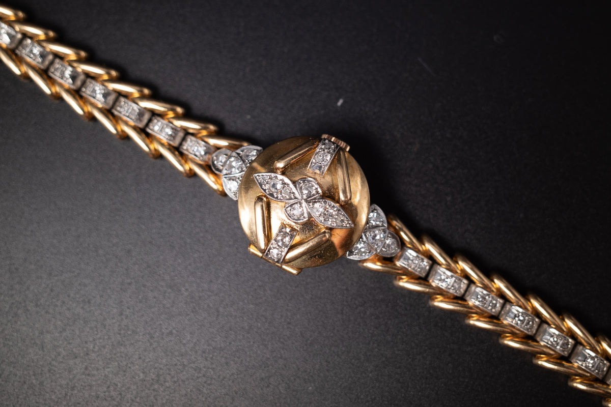 Vintage Omega Cocktail Bracelet Dress Watch 18K Rose Gold Diamond Set