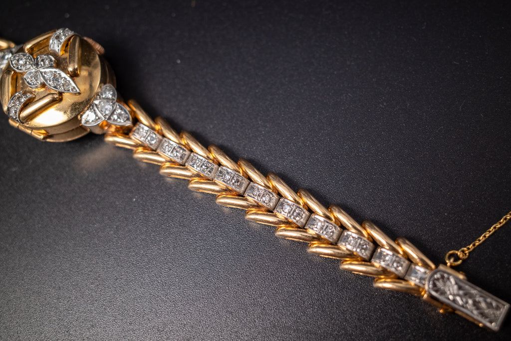 Vintage Omega Cocktail Bracelet Dress Watch 18K Rose Gold Diamond Set