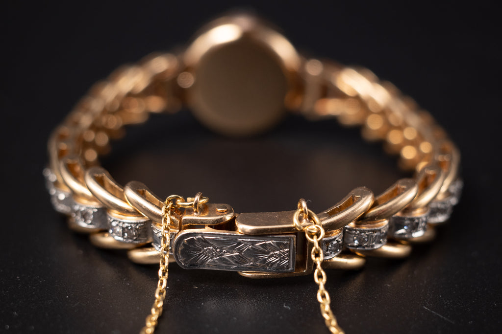 Vintage Omega Cocktail Bracelet Dress Watch 18K Rose Gold Diamond Set