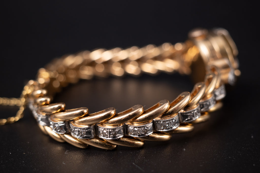 Vintage Omega Cocktail Bracelet Dress Watch 18K Rose Gold Diamond Set