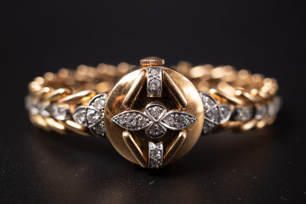 Vintage Omega Cocktail Bracelet Dress Watch 18K Rose Gold Diamond Set