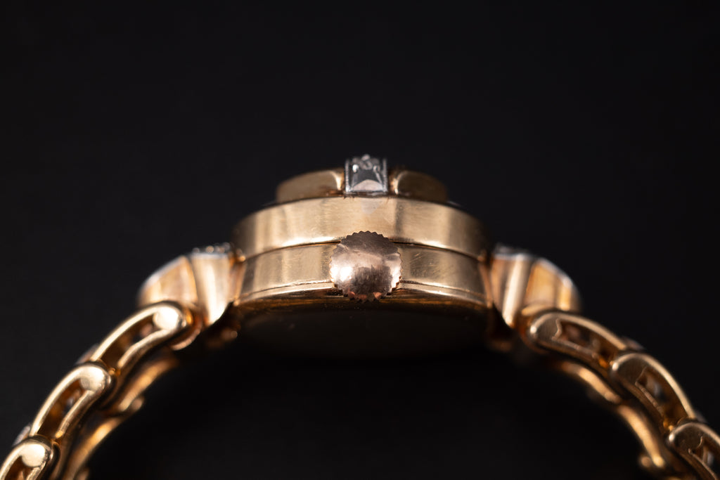 Vintage Omega Cocktail Bracelet Dress Watch 18K Rose Gold Diamond Set