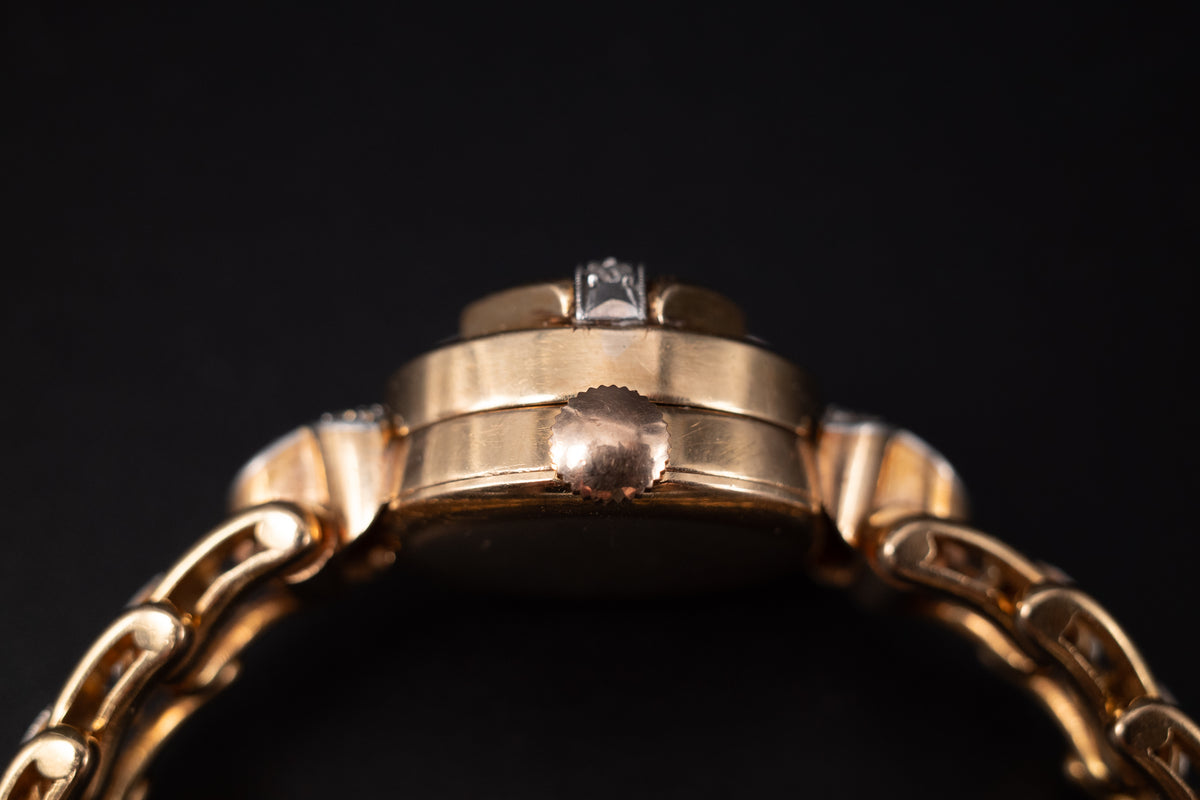 Vintage Omega Cocktail Bracelet Dress Watch 18K Rose Gold Diamond Set