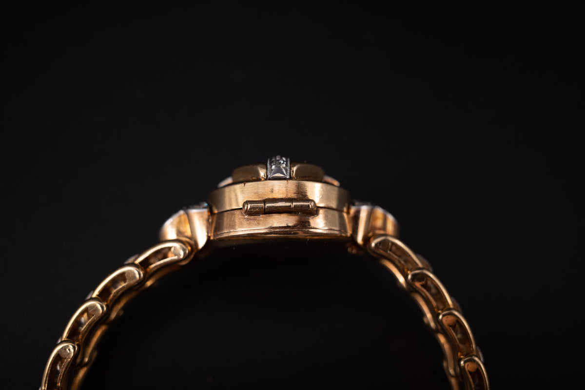 Vintage Omega Cocktail Bracelet Dress Watch 18K Rose Gold Diamond Set