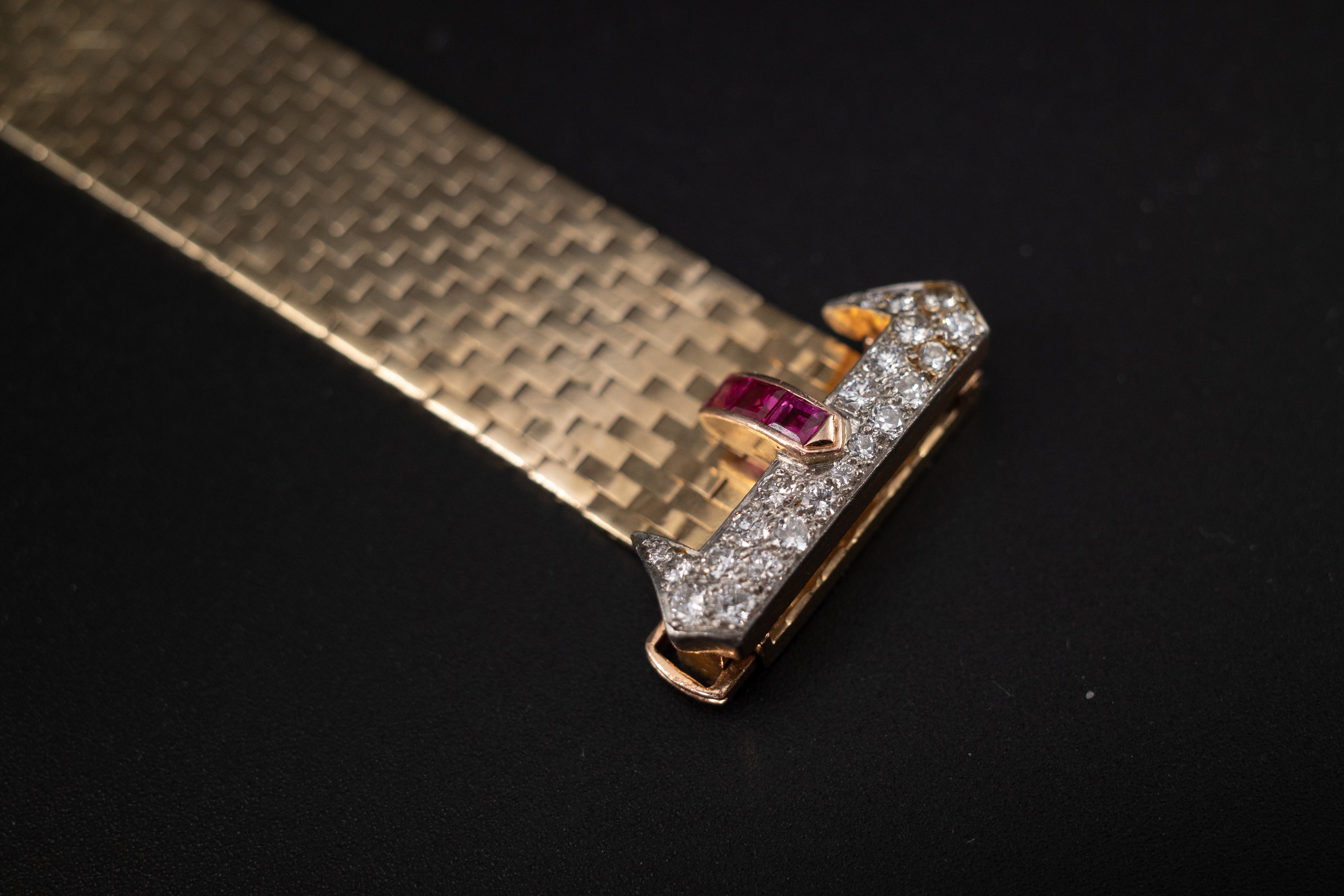 Movado Diamond Ruby Ladies Cocktail Watch 14K Gold Manual Wind