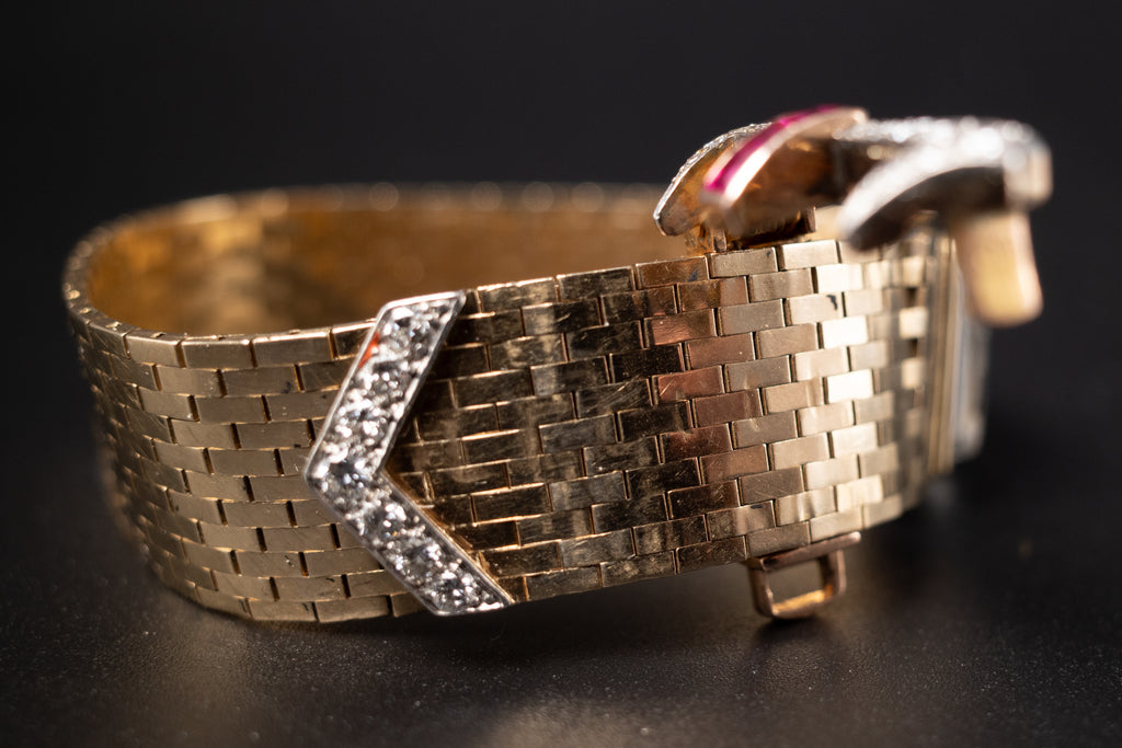 Movado Diamond Ruby Ladies Cocktail Watch 14K Gold Manual Wind