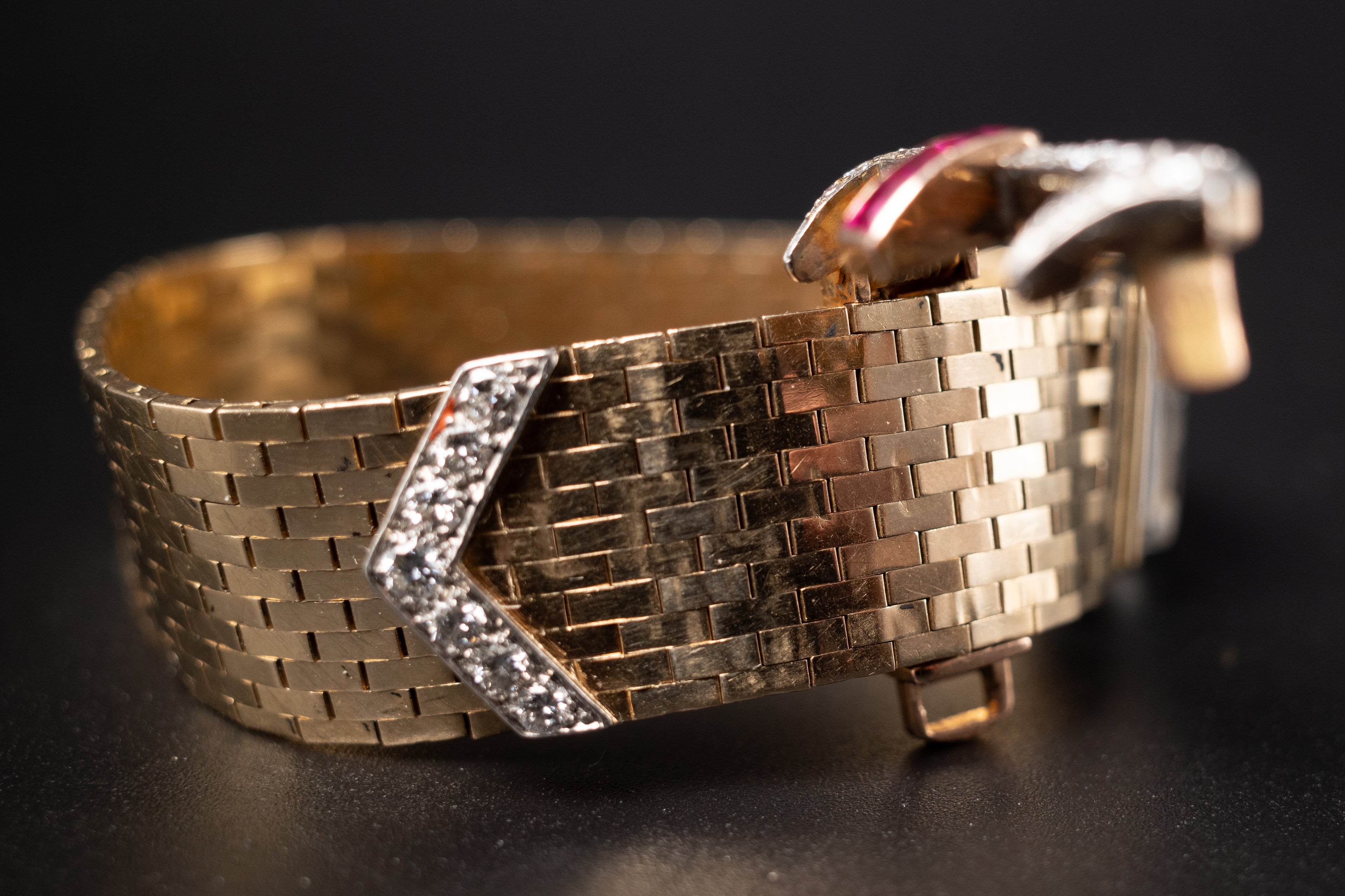 Movado Diamond Ruby Ladies Cocktail Watch 14K Gold Manual Wind