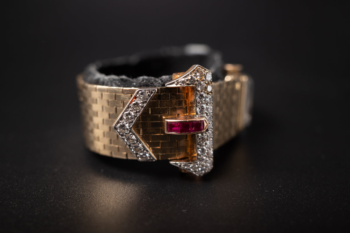 Movado Diamond Ruby Ladies Cocktail Watch 14K Gold Manual Wind
