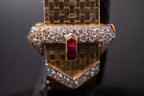 Movado Diamond Ruby Ladies Cocktail Watch 14K Gold Manual Wind