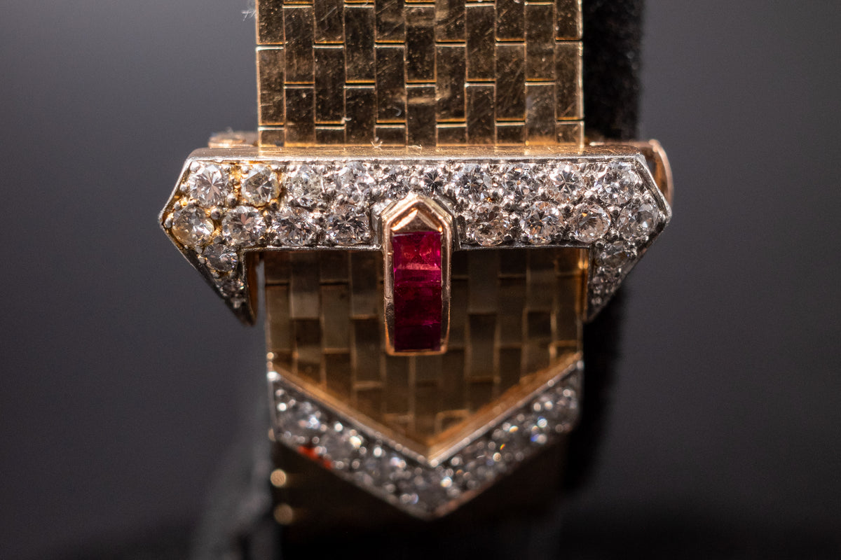 Movado Diamond Ruby Ladies Cocktail Watch 14K Gold Manual Wind