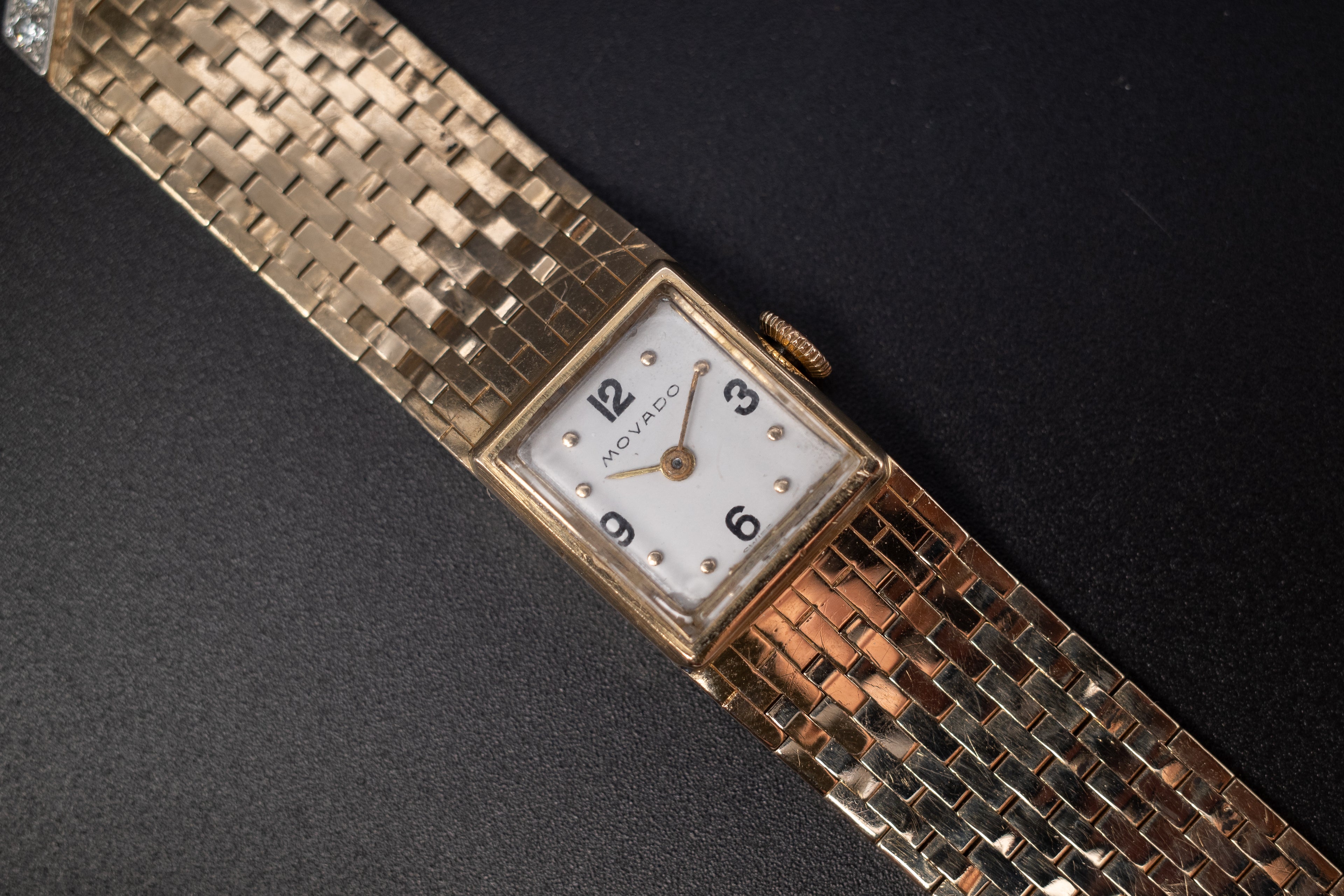 Movado Diamond Ruby Ladies Cocktail Watch 14K Gold Manual Wind