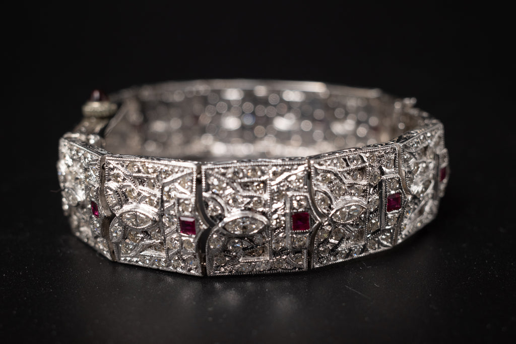 Vintage Ladies Cocktail Platinum Dress Watch W/ Diamonds & Rubies