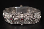Vintage Ladies Cocktail Platinum Dress Watch W/ Diamonds & Rubies