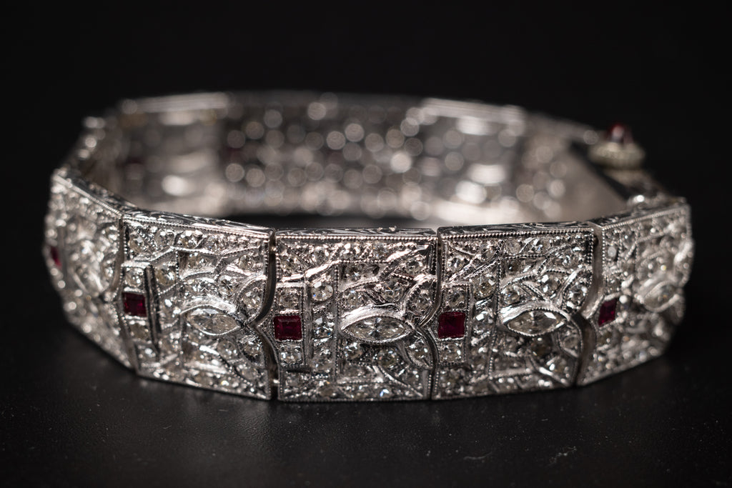 Vintage Ladies Cocktail Platinum Dress Watch W/ Diamonds & Rubies