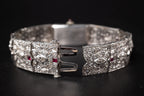 Vintage Ladies Cocktail Platinum Dress Watch W/ Diamonds & Rubies