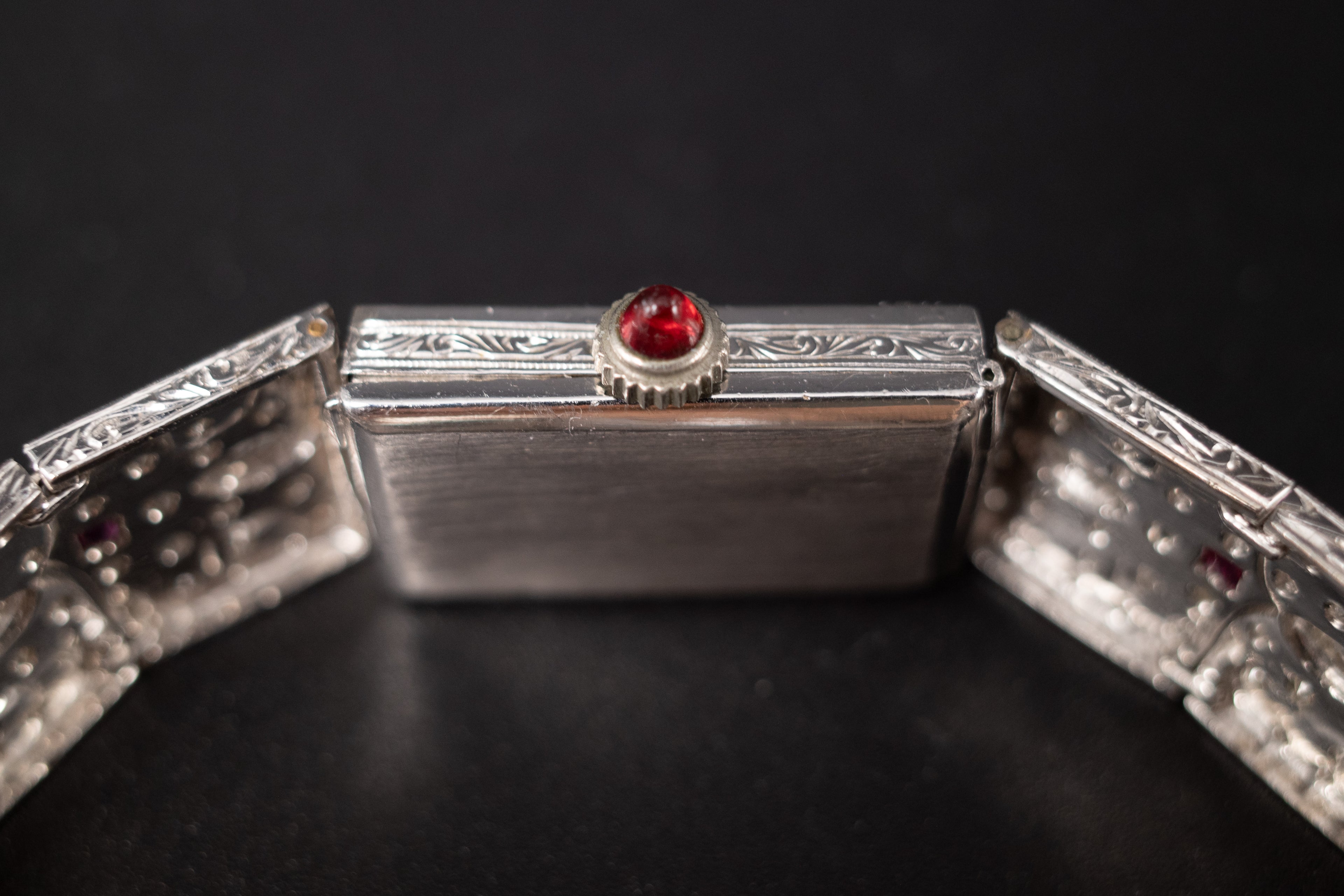 Vintage Ladies Cocktail Platinum Dress Watch W/ Diamonds & Rubies