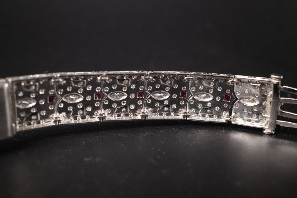 Vintage Ladies Cocktail Platinum Dress Watch W/ Diamonds & Rubies