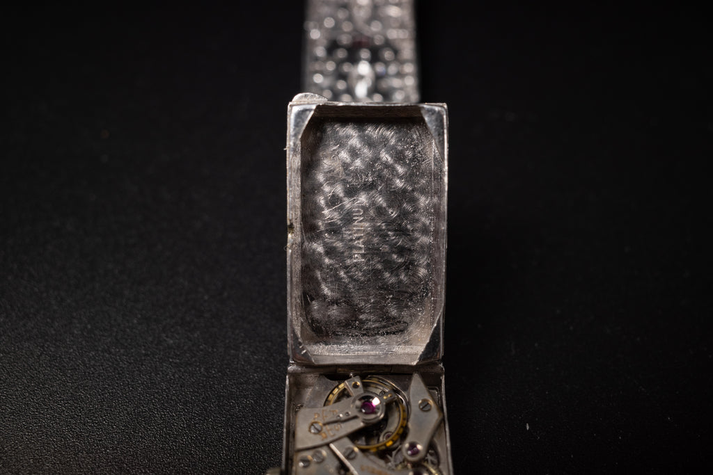 Vintage Ladies Cocktail Platinum Dress Watch W/ Diamonds & Rubies