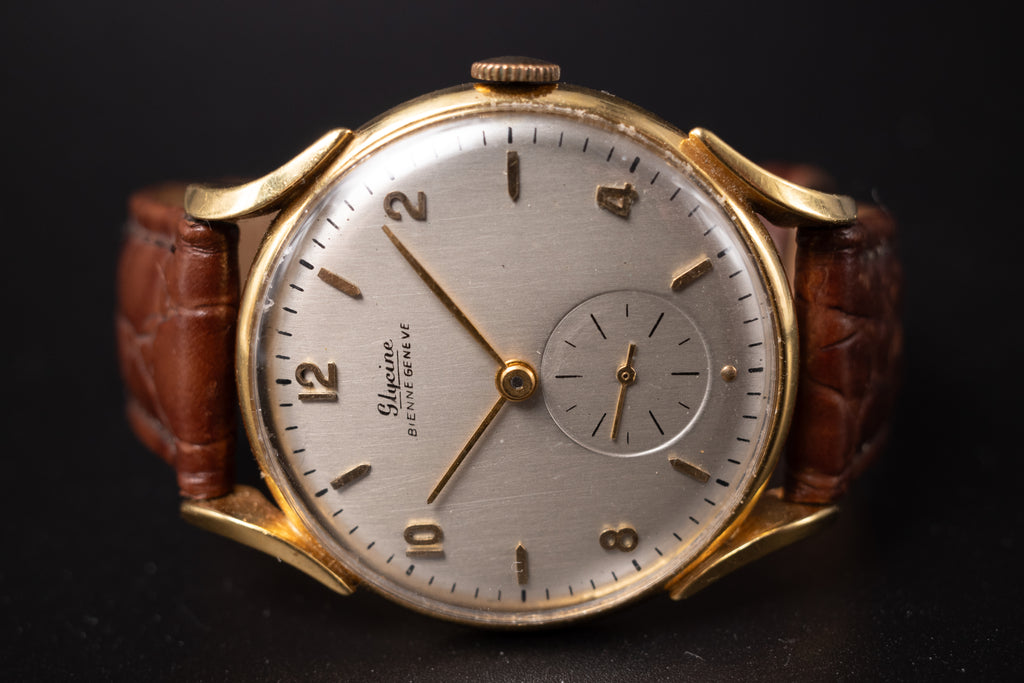 Vintage 18KYG Glycine Bienne Geneve Mens Wrist Watch