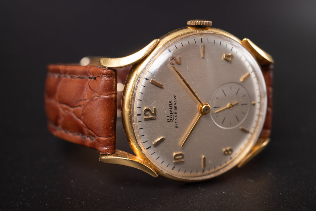 Vintage 18KYG Glycine Bienne Geneve Mens Wrist Watch