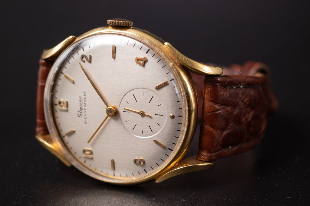 Vintage 18KYG Glycine Bienne Geneve Mens Wrist Watch