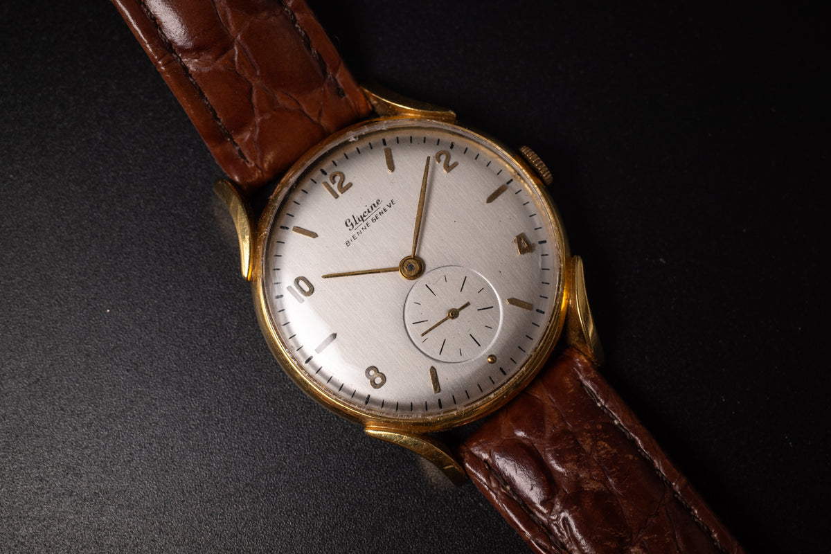 Vintage 18KYG Glycine Bienne Geneve Mens Wrist Watch
