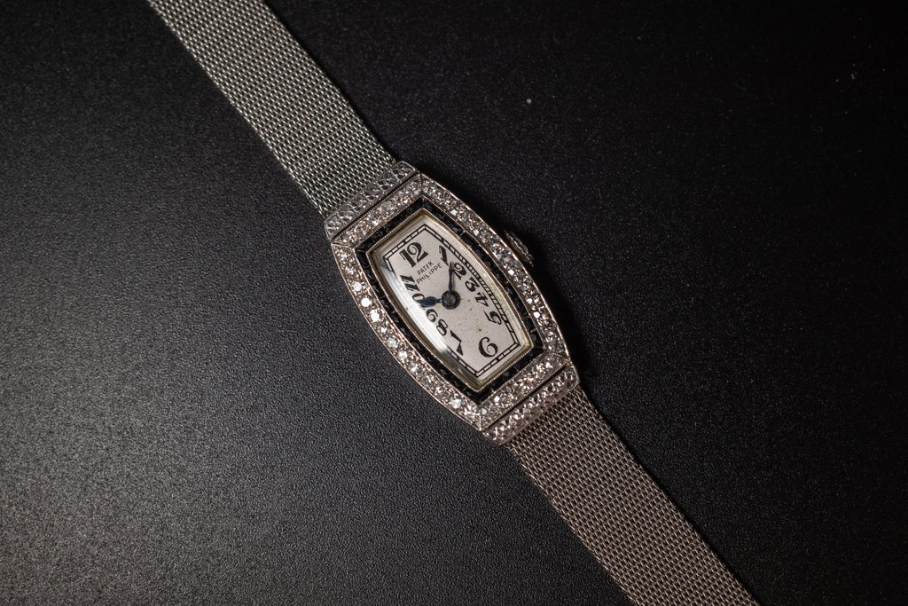 Vintage Patek Phillipe Ladies Tank Art Deco Diamond and Sapphire Bezel VERY RARE