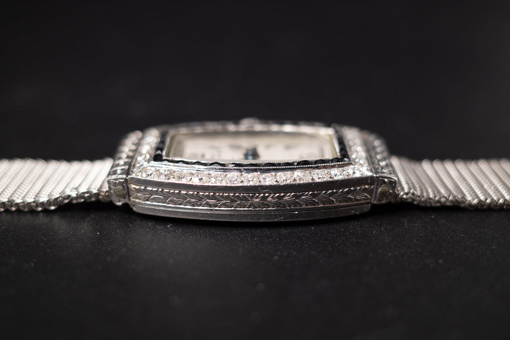 Vintage Patek Phillipe Ladies Tank Art Deco Diamond and Sapphire Bezel VERY RARE