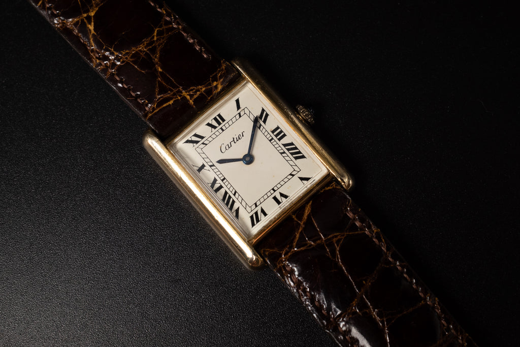 Vintage Cartier Tank Watch Manual Winding Gold Plated Watch 1970s REF. 15705