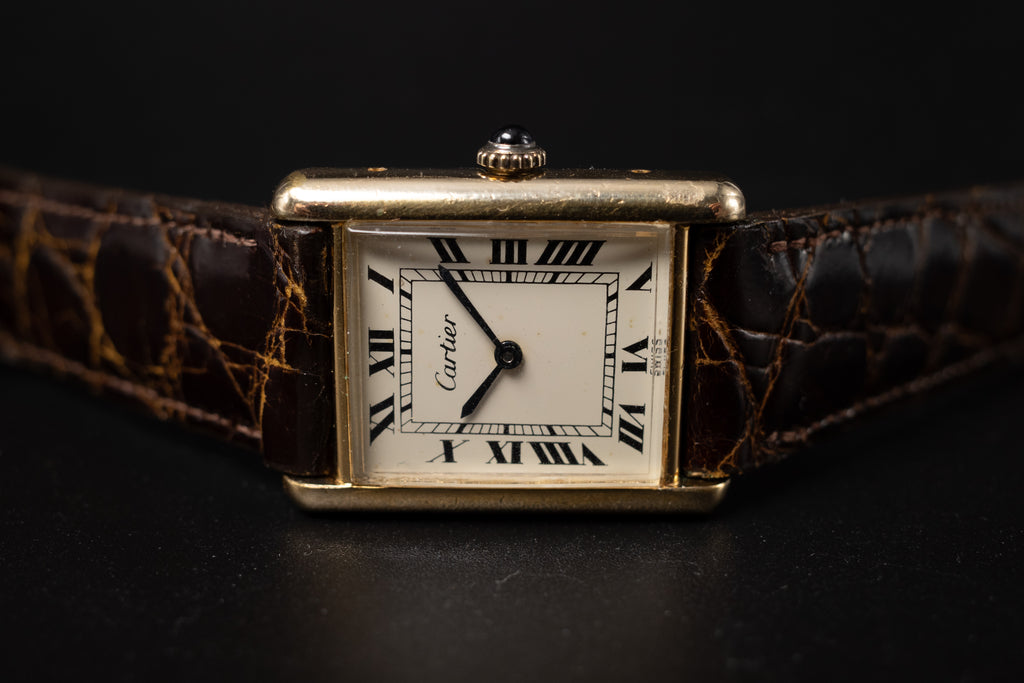 Vintage Cartier Tank Watch Manual Winding Gold Plated Watch 1970s REF. 15705
