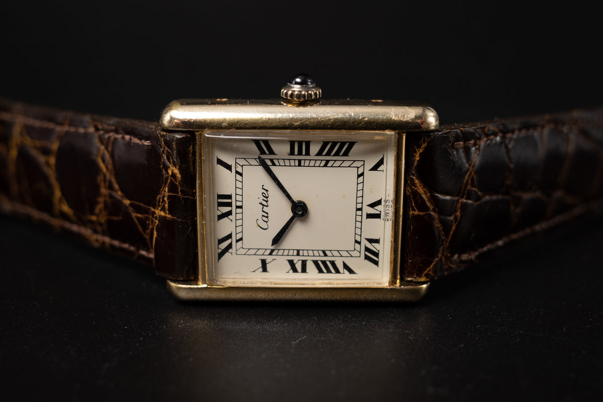 Vintage Cartier Tank Watch Manual Winding Gold Plated Watch 1970s REF. 15705