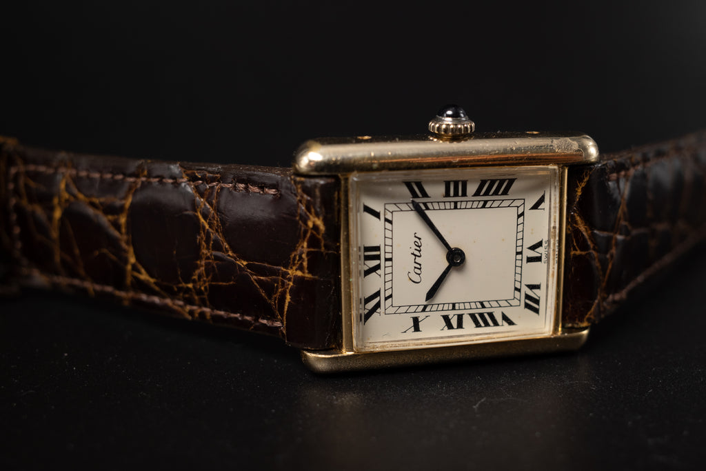 Vintage Cartier Tank Watch Manual Winding Gold Plated Watch 1970s REF. 15705