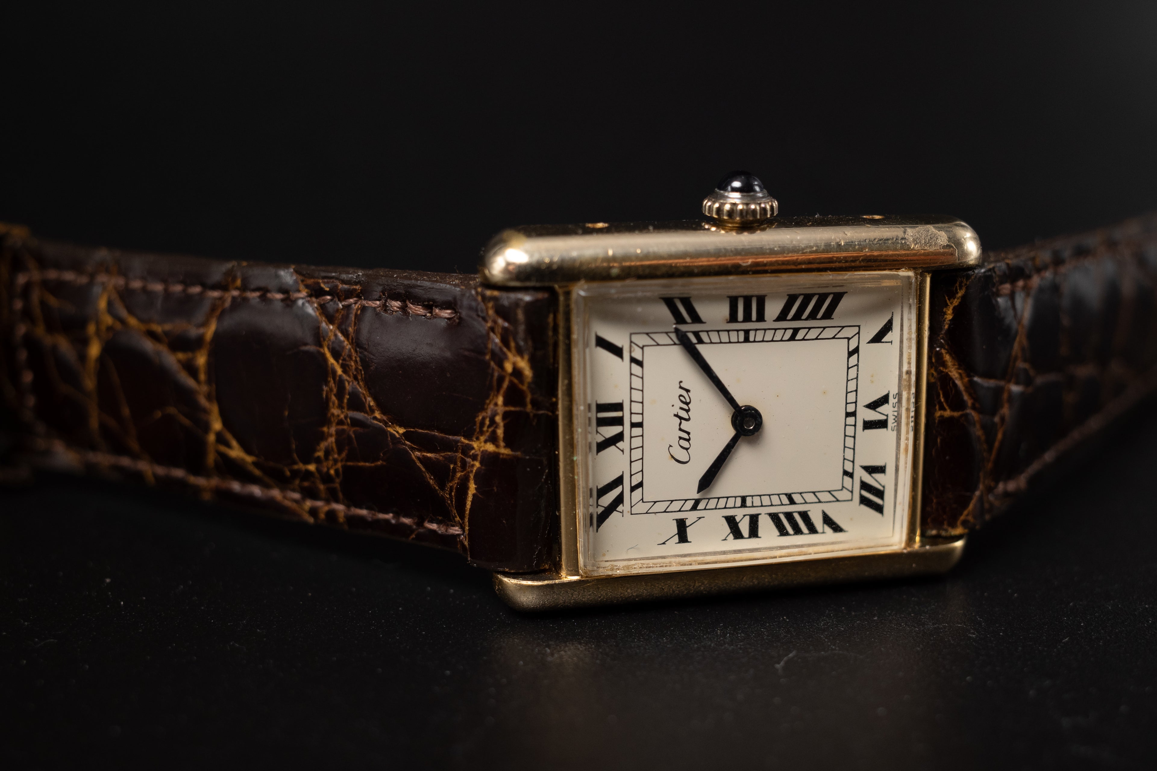Vintage Cartier Tank Watch Manual Winding Gold Plated Watch 1970s REF. 15705