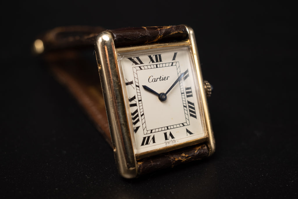 Vintage Cartier Tank Watch Manual Winding Gold Plated Watch 1970s REF. 15705