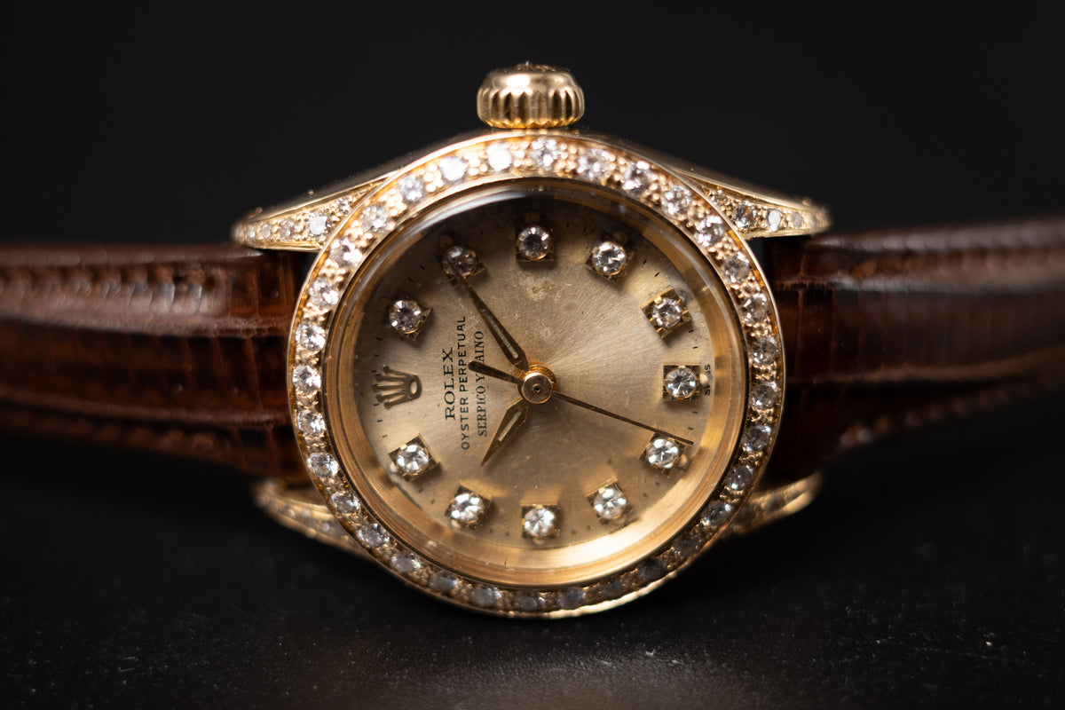 Vintage Rolex Ladies Oyster Perpetual Signed Serpico Y Laino 18KYG Wrist Watch