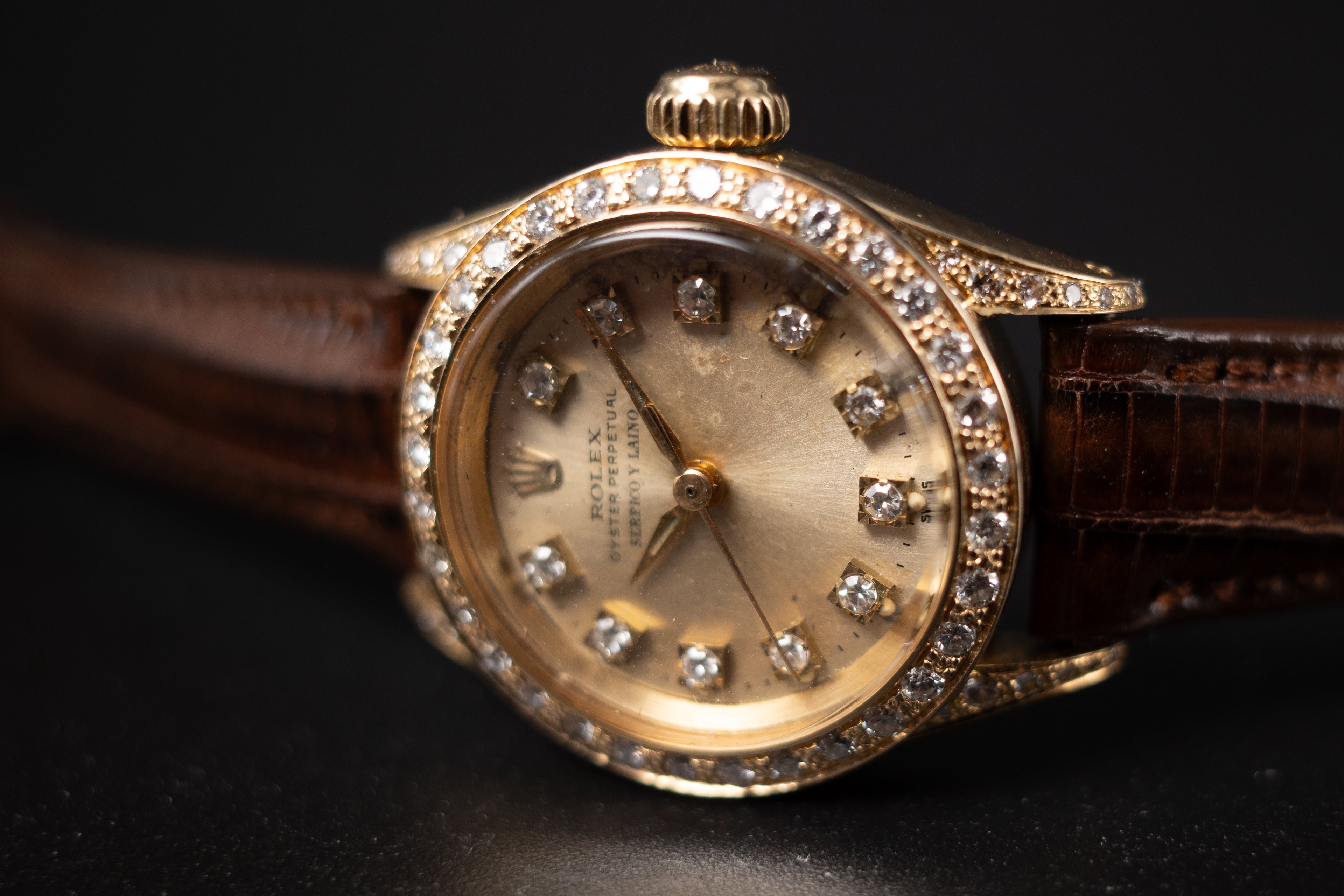 Vintage Rolex Ladies Oyster Perpetual Signed Serpico Y Laino 18KYG Wrist Watch