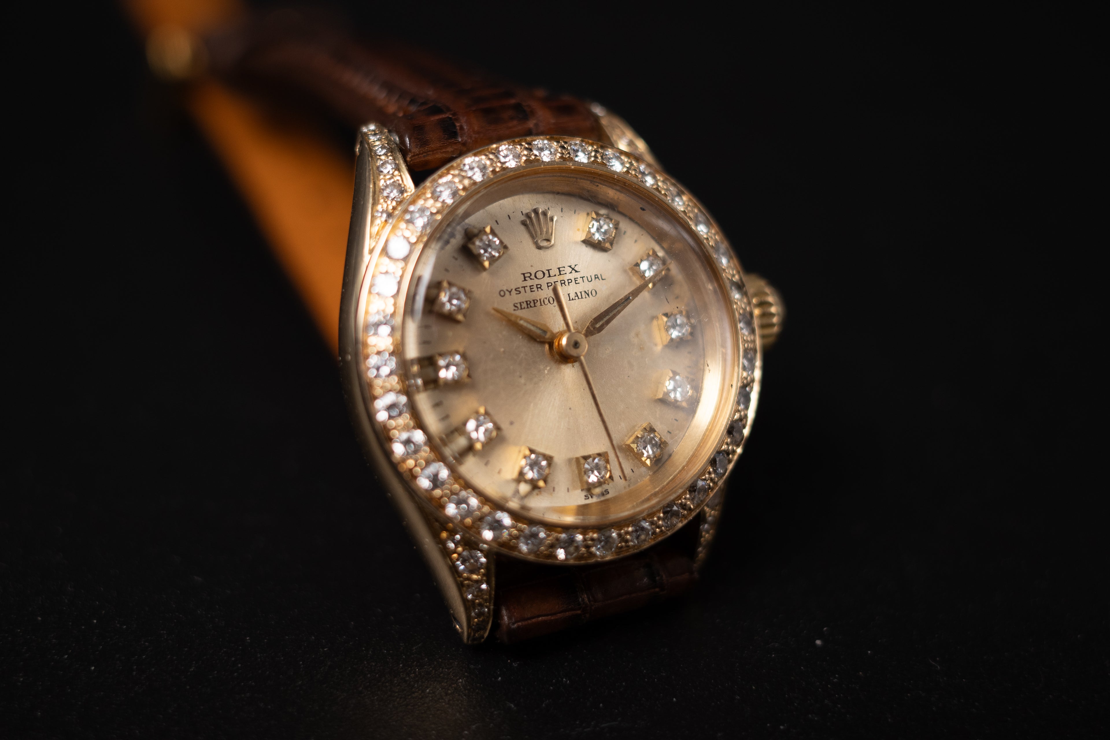 Vintage Rolex Ladies Oyster Perpetual Signed Serpico Y Laino 18KYG Wrist Watch