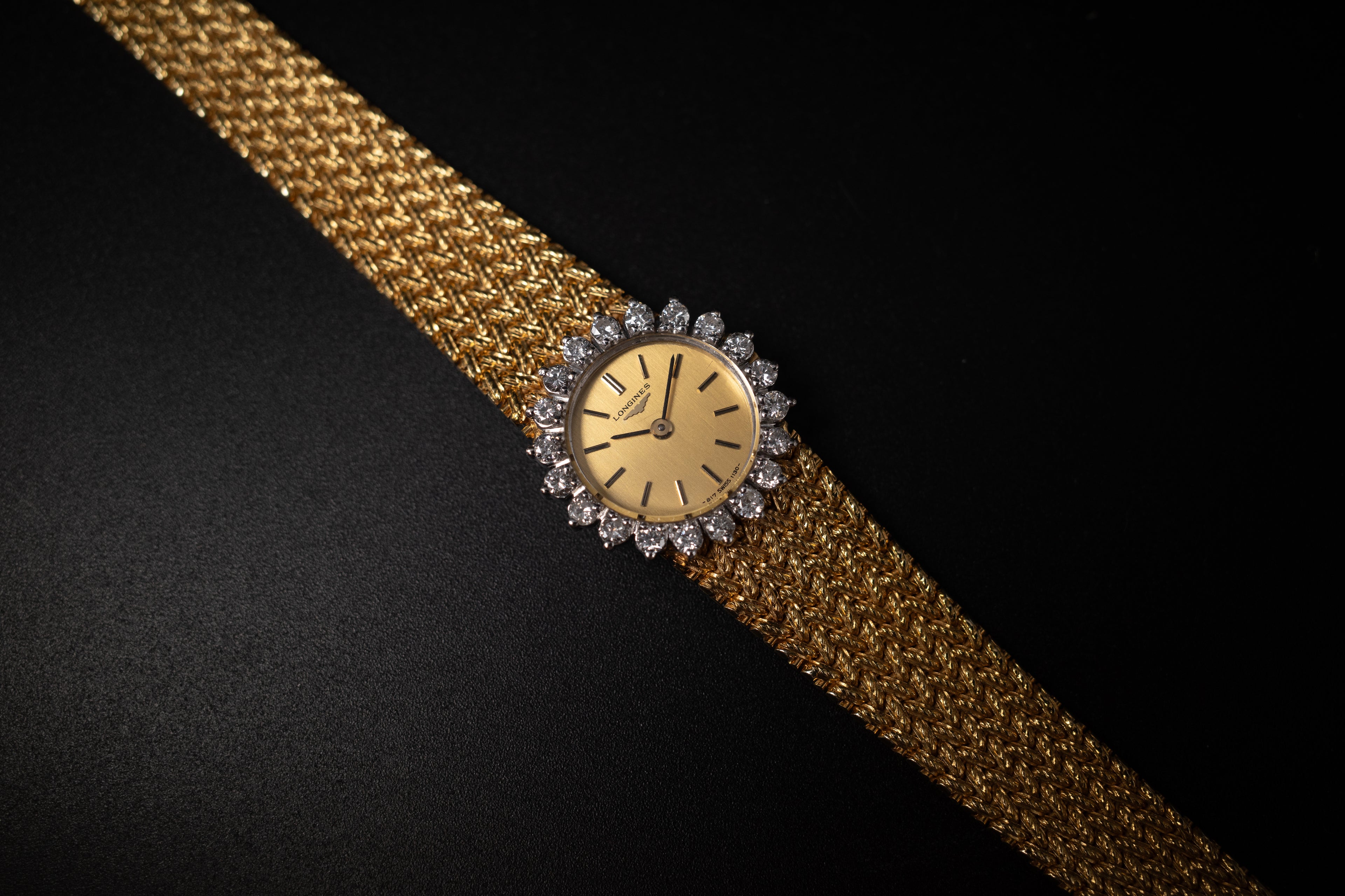 Longines 18KYG Ladies Cocktail Dress Watch W/Diamond Bezel Ref. 1130-817