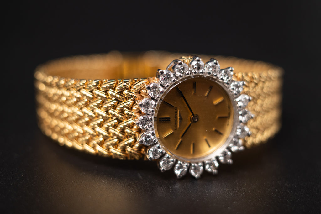 Longines 18KYG Ladies Cocktail Dress Watch W/Diamond Bezel Ref. 1130-817