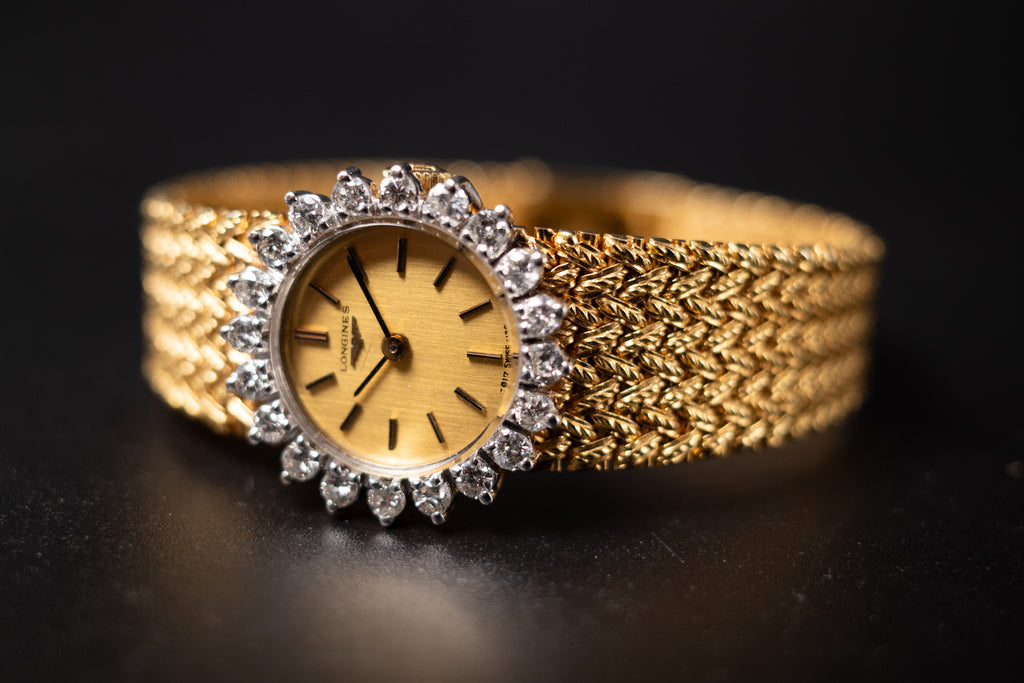 Longines 18KYG Ladies Cocktail Dress Watch W/Diamond Bezel Ref. 1130-817